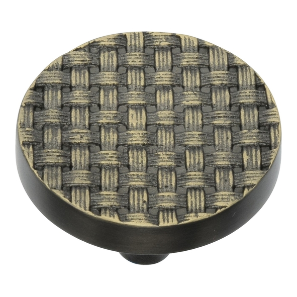 C3675 38-AB • 38 x 26mm • Aged Brass • Heritage Brass Round Weave Cabinet Knob